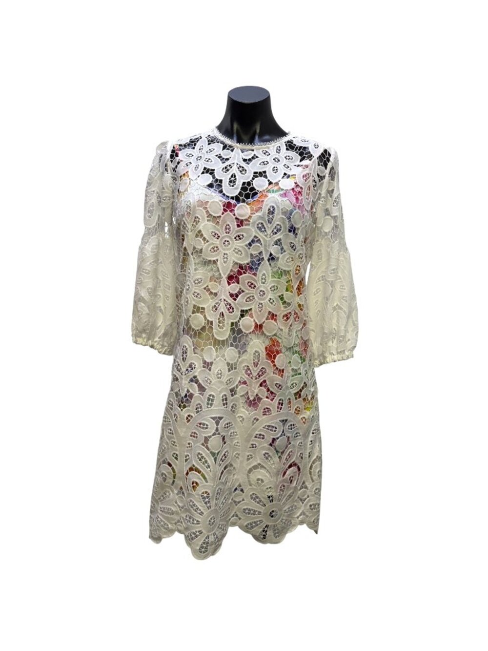 Johnny Was Jade White Floral Lace Dress & Slip Lined M